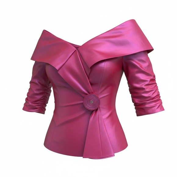 WATTERS WATTERS Elegant Off-Shoulder Magenta Top SIZE 8 - Picture 2 of 7